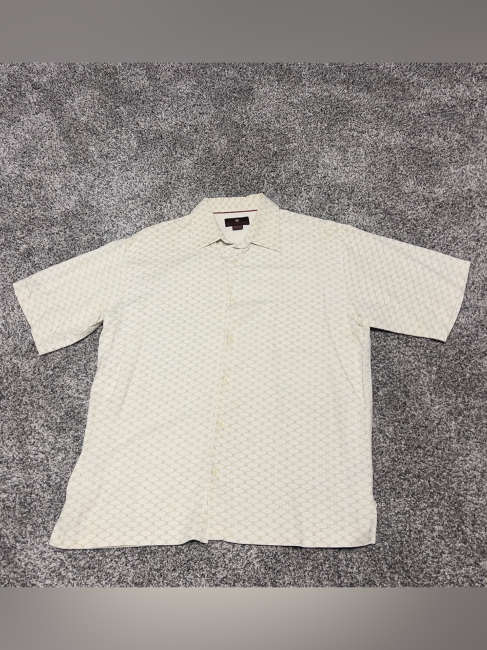 Toscano 100%‎ Silk Short Sleeve Button-up Beige Geometrical Quite Luxury